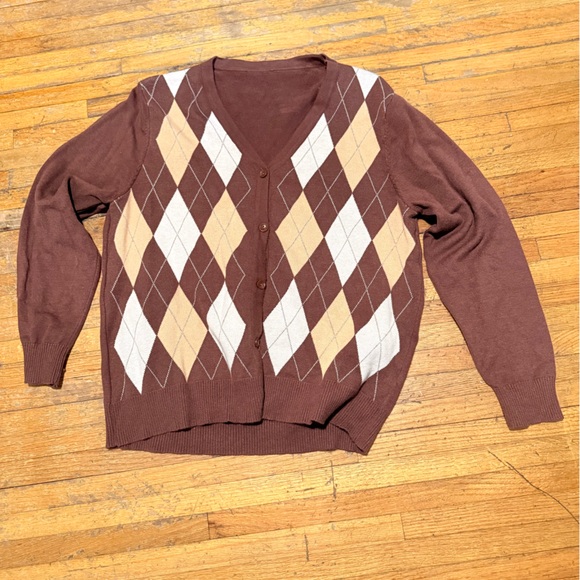 Brown Argyle Sweater - Picture 1 of 2